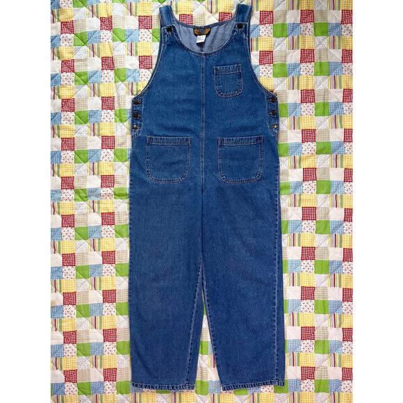 Vintage 90s Denim Overalls Jumpsuit Blue Coveralls Dungarees // Size Large - Picture 1 of 4